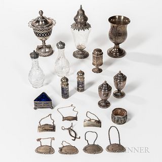 Twelve Pieces of Silver and Silver-plated Tableware and Tags
