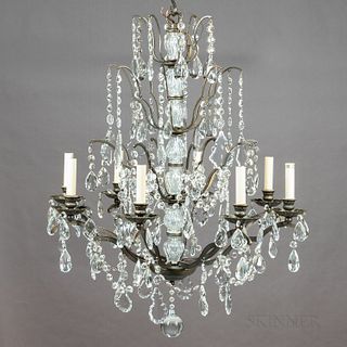 Cast and Pressed Brass and Glass Eight-light Chandelier