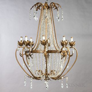 Pressed Brass and Cut Glass Eight-light Chandelier
