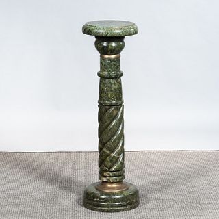 Green Spiral-carved and Turned Marble Pedestal