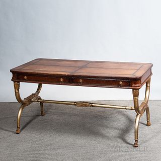 Regency-style Giltwood and Tooled Leather Writing Table