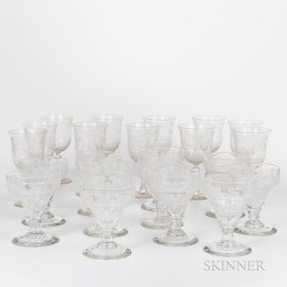 Two Sets of Etched Colorless Glass Stemware