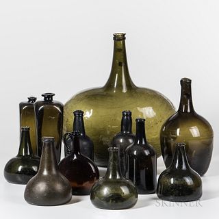 Twelve Varied Blown Glass Bottles