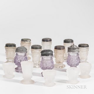 Fourteen Molded Glass Pepper Shakers and Salt Cellars