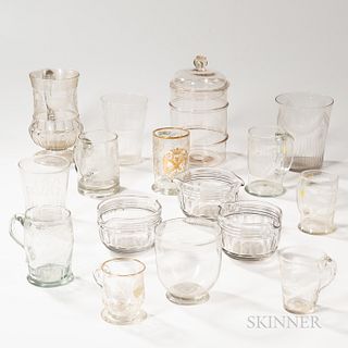 Nineteen Colorless Glass Table Items
