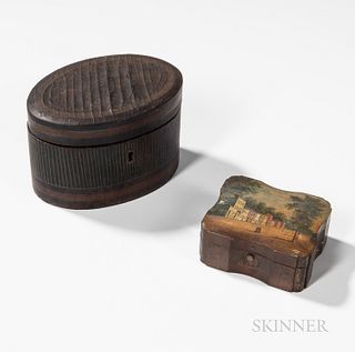 Small Carved and Painted Box and an Oval Lacquerware Tea Caddy