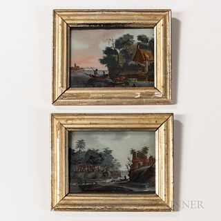 Pair of Framed Reverse-paintings on Glass
