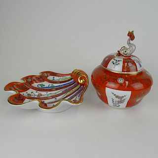 Two Pieces Herend Red Dynasty Porcelain Accessories.