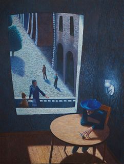 John Stennett (1948-, New Orleans), "Woman at a Window," 1987, oil on linen, unframed, unsigned, H.- 98 in., W.- 75 in. Provenance: from the Estate of