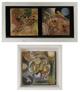 Jim Block (1960-, New Orleans), "Abstract," H.- 6 in., W.- 6 in. and "Double Abstract," mixed media and found objects, Each H.-5 in., W.- 5 in., prese
