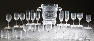 Set of Twenty-Four Pieces of French Crystal, 20th c., consisting of champagne bucket, six rock glasses, twelve red wine steams and five champagne flut