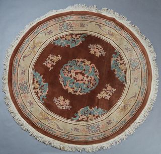 Chinese Style Textured Circular Carpet, with long fringe, Dia.- 84 in.