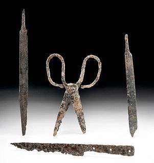 3 Viking Iron Knives + Pair of Scissors Rare Group