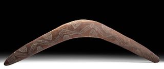 Early 20th C. Australian Incised Wood Boomerang