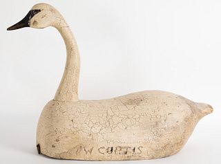 Painted hollow bodied swan decoy