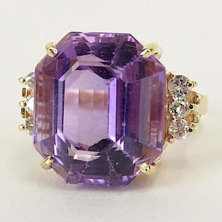 Lady's Vintage Amethyst and 14 Karat Yellow Gold Ring with Diamond Accents.
