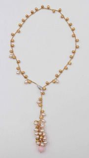 Marco Bicego 18 k Gold and Pearl Lariat Necklace