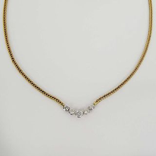 Lady's Vintage Round Cut Diamond and 14 Karat Yellow Gold Necklace.