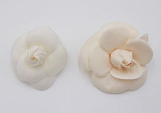 Channel White Silk Camellia Flower Brooch 