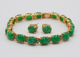 Green Hardstone Bracelet and Earrings Set