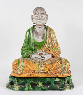 Southeast Asian Green&Yellow Glazed Seated Figure