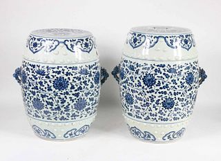 Pair of Chinese Blue and White Garden Seats