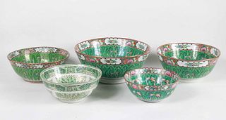 Assembled Group of Five Graduated Porcelain Bowls
