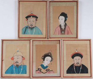 Five Chinese Portrait Watercolor on Silk