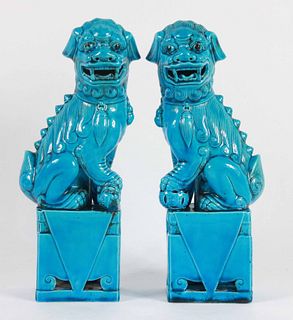 Pair of Chinese Turquoise-Glazed Fu Dogs