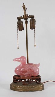 Chinese Rose Quartz Duck, Fitted as a Lamp