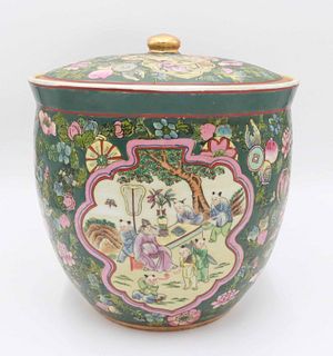 Chinese Famille Vert Porcelain Covered Urn