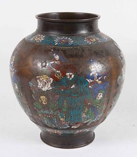 Chinese Cloisonne Figural-Decorated Vase