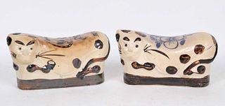 Pair of Chinese Export Cat-Form Ceramic Pillows