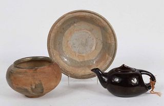Three Asian Glazed Earthenware Table Articles