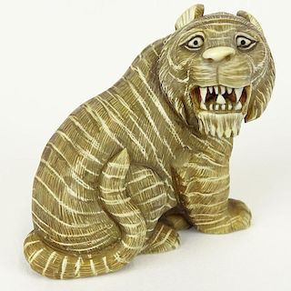 19th Century Japanese Carved Netsuke Depicting a Tiger.