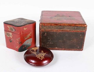 Three Japanese Lacquered Covered Boxes