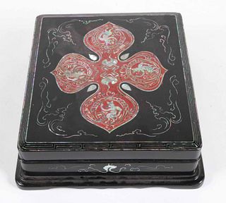 Mother-of-Pearl Inlaid Black Lacquer Covered Box