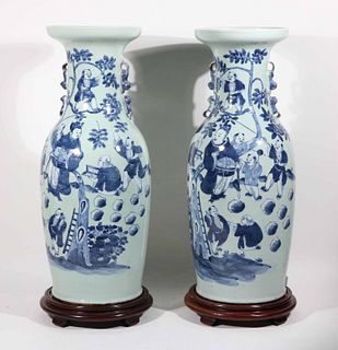 Pair of Chinese Kangxi Style Double Handled Vases