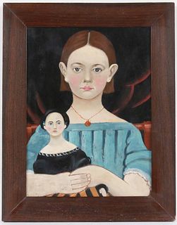 Oil on Board, Portrait of a Young Girl and Doll