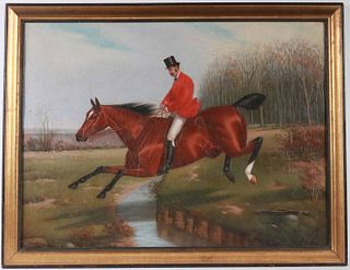 Oil on Canvas, Fox Hunter on a Bay Horse