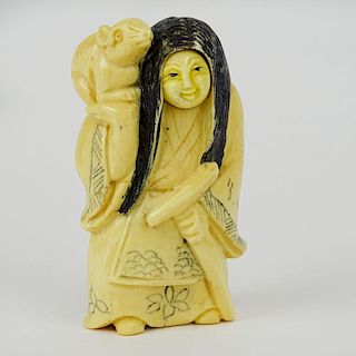 19/20th Century Japanese Carved Netsuke Kabuki Figure