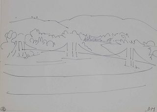 Dora Maar, Ink on Paper, Landscape with Bridge