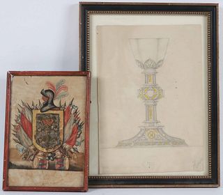 Watercolor on Paper, Family Crest, 17th/18th C. 