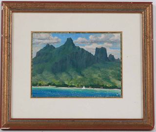 Oil on Paper, Tropical Mountains along Coast