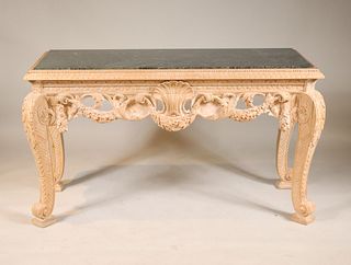 Rococo Style Beechwood Marble Top Console Table