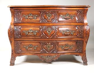 Rococo Carved Walnut Serpentine Front Commode