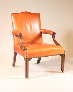 George III Carved Mahogany Library Armchair