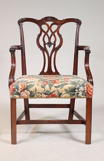 George III Carved Mahogany Open Armchair