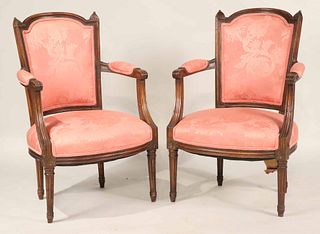 Pair of Louis XVI Carved Mahogany Fauteuils