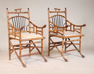 Pair of Part-Ebonized Bamboo Armchairs